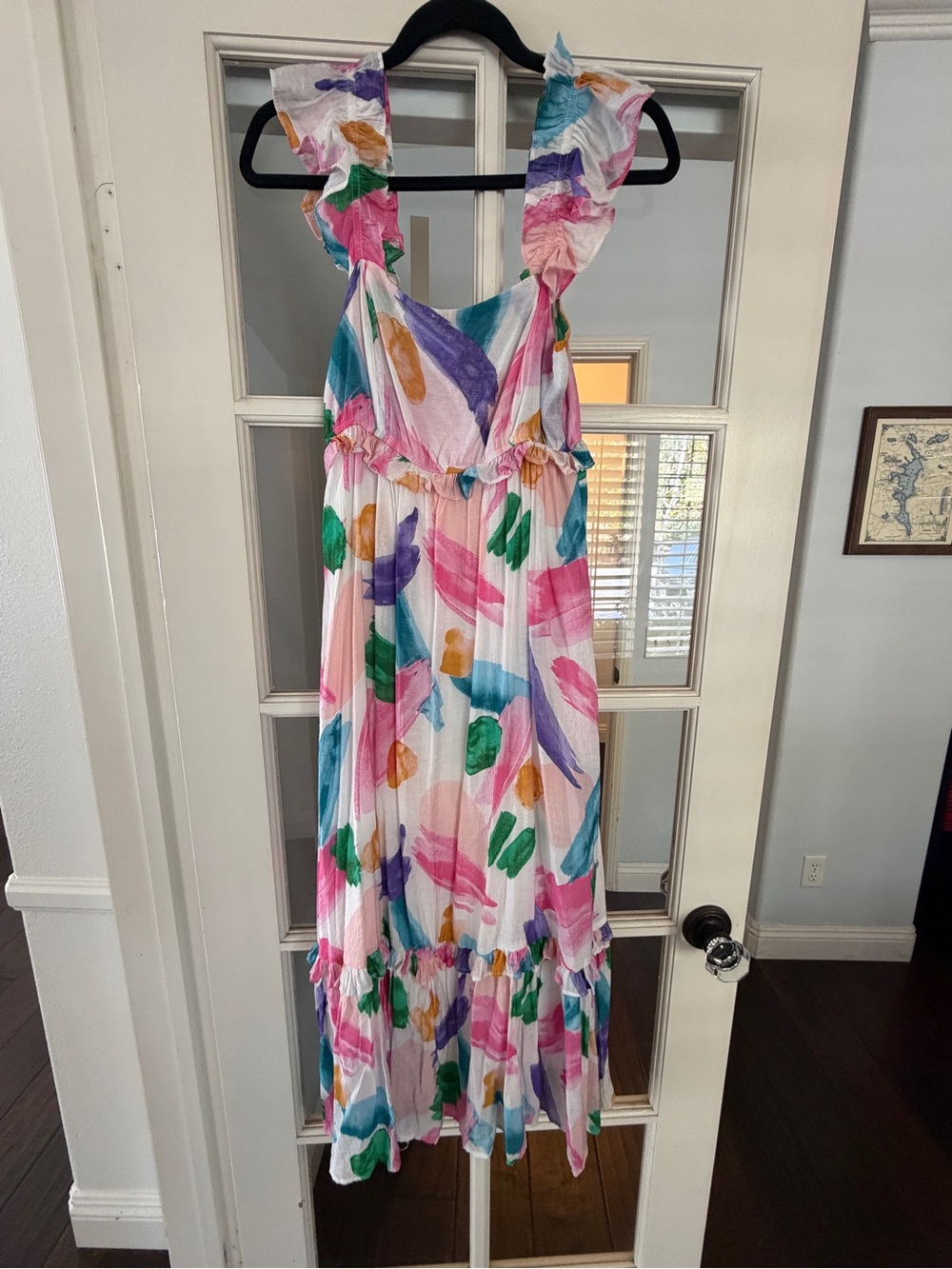 Blu Pepper Multicolor Watercolor Maxi Dress with Ruffle Straps